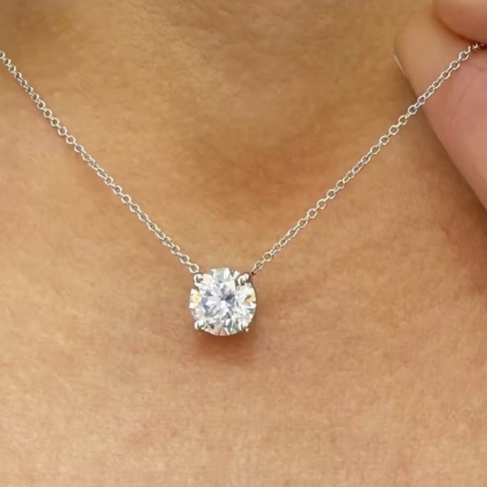 GRA Certified 2.00 carat * Solitaire Round Cut Moissanite Necklace* New